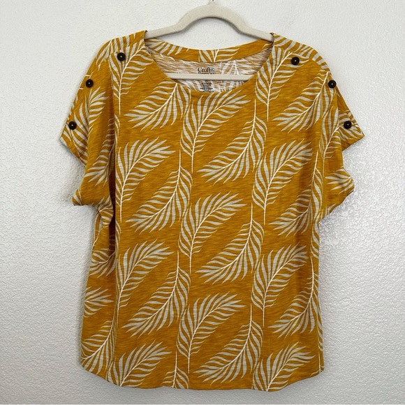 Croft & Barrow Yellow Tropical Leaf Crewneck Top, Size XL - Picture 2 of 11